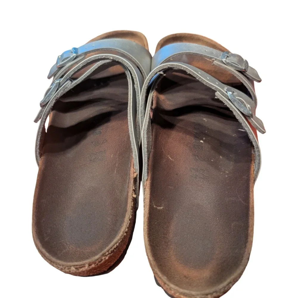Birkenstock Salina Silver Metallic Strappy Cork Footbed Sandals Mens 42 L11 M9‎